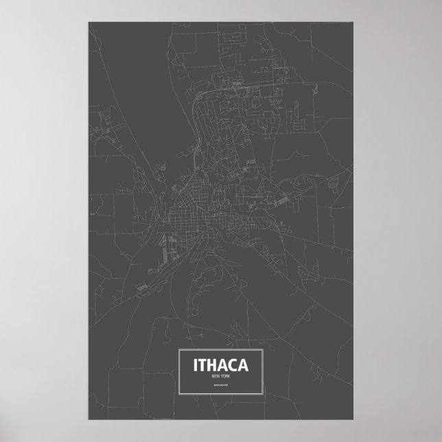 Póster Ithaca, Nova Iorque (branco sobre preto) (Frente)