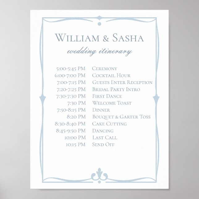 Poster Itinerário do Casamento Azul Dusty (Frente)