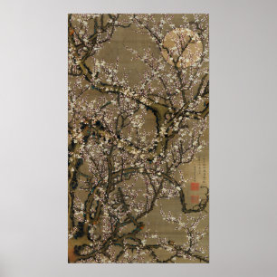 Poster Ito Jakuchu White Plum Blossoms e Lua