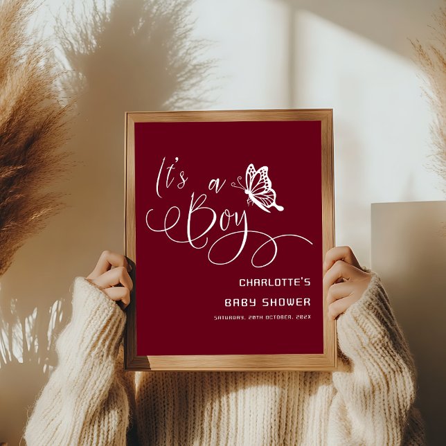 Poster It's A Boy Modern Butterfly Baby Shower Welcome (Criador carregado)