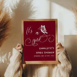 Poster It's A Girl Modern Butterfly Baby Shower Welcome