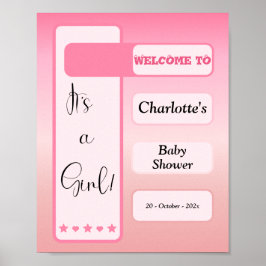 Poster It's A Girl! Pink Gradient Cute Baby Shower