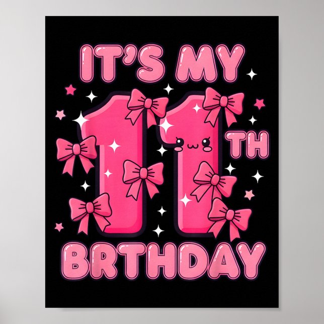 Poster It's My 11th Birthday Coquette Bow Girl Cute 11 Ye (Frente)