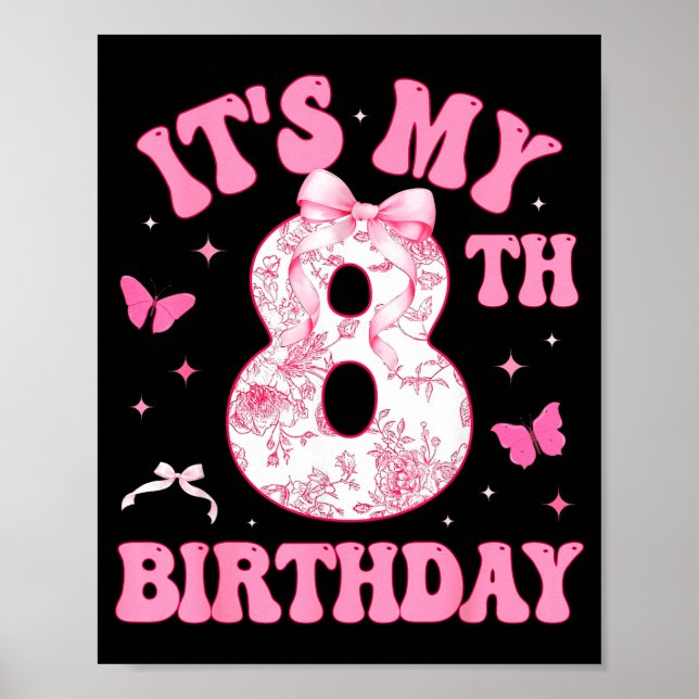 Poster It's My 8th Birthday Nk Coquette Bow 8 Year Old Bi (Frente)