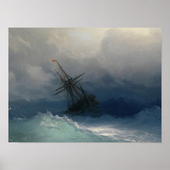 Poster Ivan Aivazovsky - Navio No Mar Tempestade (Frente)
