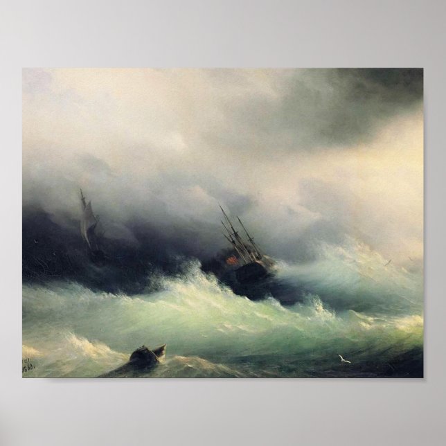 Póster Ivan Aivazovsky - Navios em uma Tempestade (Frente)