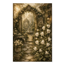Ivory Bellflower Courtyard Vintage Botanical Wall
