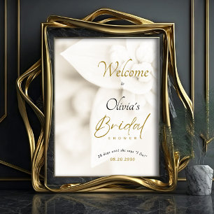 Poster Ivory Bloom e Dourado Chá de panela de Script Bem-