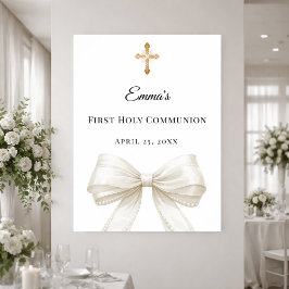 Poster Ivory bow pearls First Holy Communion welcome