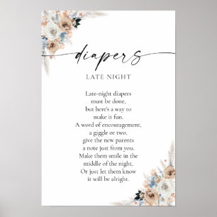 Poster Ivory E Blue Boho Chá de fraldas Floral