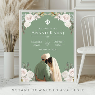 Poster Ivory Floral Anand Karaj Sikh Sinal de Boas-vindas