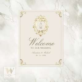 Poster Ivory Gold Baroque Wedding Welcome