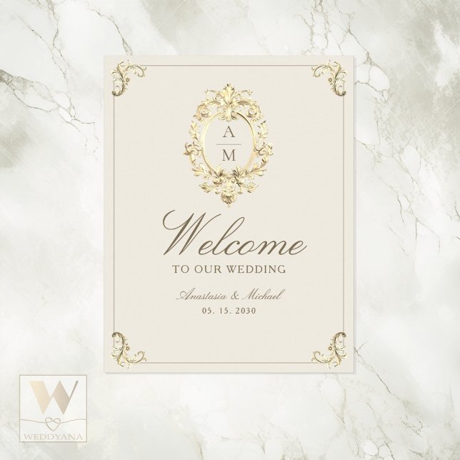Poster Ivory Gold Baroque Wedding Welcome (Criador carregado)