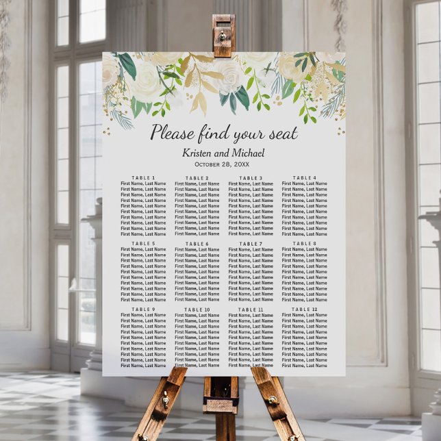 Poster Ivory Greenery Dourado Floral Casamento (Criador carregado)