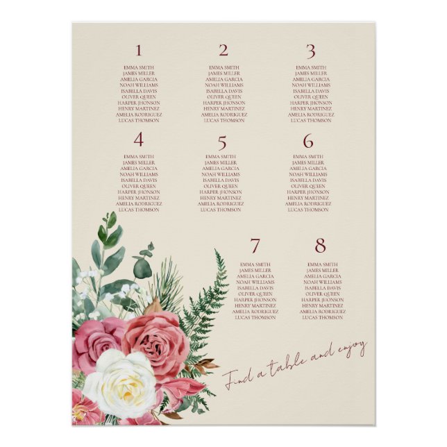 Póster Ivory Lace Elegant Floral Wedding Seating Chart (Frente)