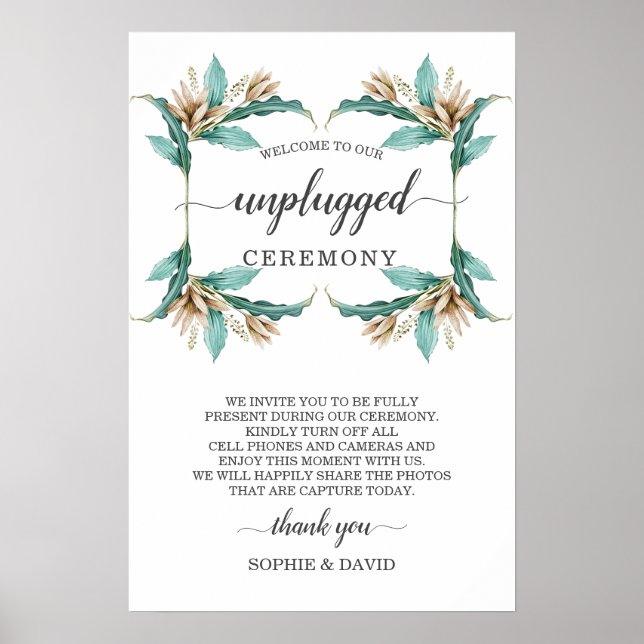 Poster Ivory Mint Floral Unplugged Ceremony Sinal (Frente)