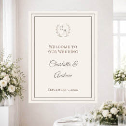 Poster Ivory taupe monogrammed elegant wedding welcome