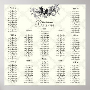 Póster Ivory Vintage Birds Seating Chart 12 Mesas