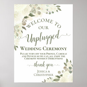 Poster Ivory White Boho Floral Unplugged Ceremony