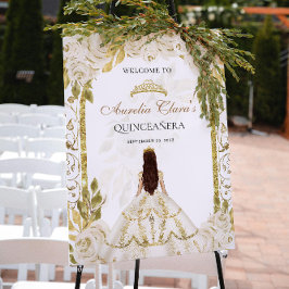 Poster Ivory White Princess Floral Quinceanera Aniversári