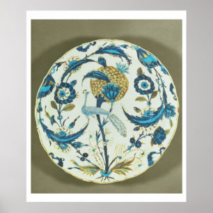 Poster Iznik dish painted with a peacock perched among fl