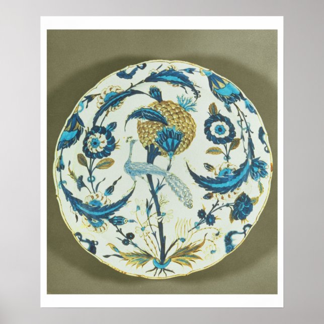 Poster Iznik dish painted with a peacock perched among fl (Frente)