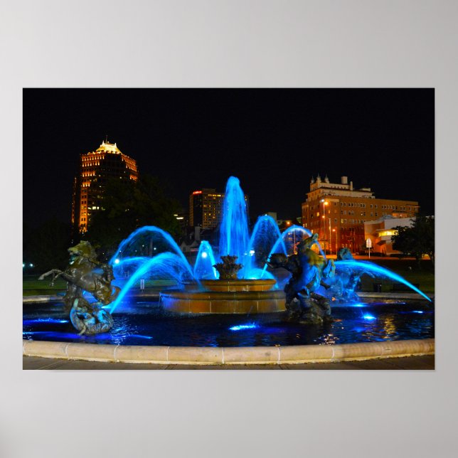 Póster J. C. Nichols Fountain em Azul, Kansas City (Frente)