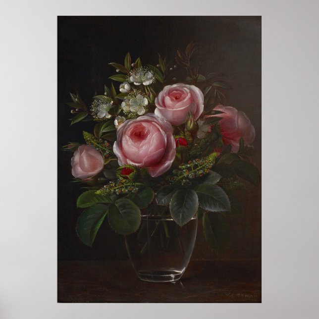 Poster J.L. Jensen - Rosas e Árvores Anêmonas em um ... (Frente)