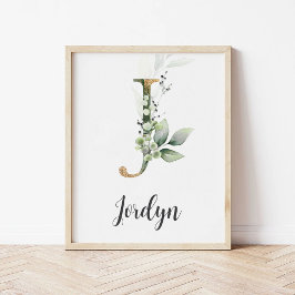 Poster J - Letra Monograma Greenery Nursery Name Wall Imp