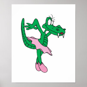 Póster jacaré de bailarina engraçada
