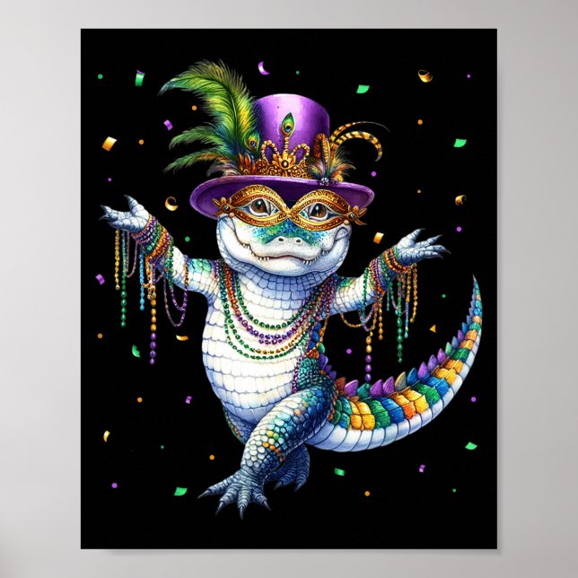 Poster Jacaré engraçado do Mardi Gras dançando Carnaval (Frente)