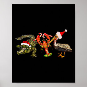 Poster Jacaré Pelicano Lagostim Natal Divertido