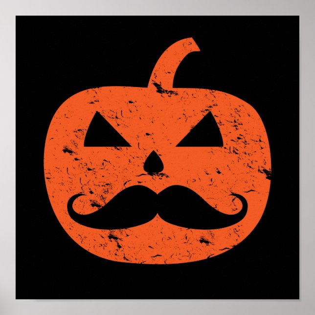 Poster Jack O Lantern Mustache Dia de as Bruxas engraçado (Frente)