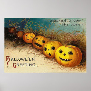 Poster Jack O' Lantern Pumpkin Hay Field