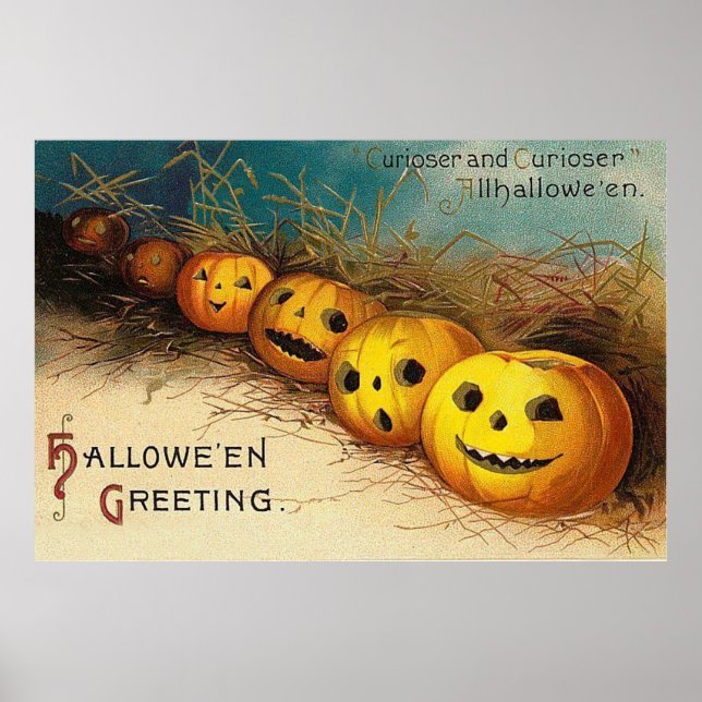 Poster Jack O' Lantern Pumpkin Hay Field (Frente)