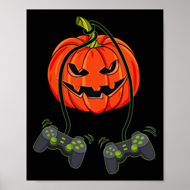 Poster Jack O Lantern Video Gamer Controla Halloween B (Frente)