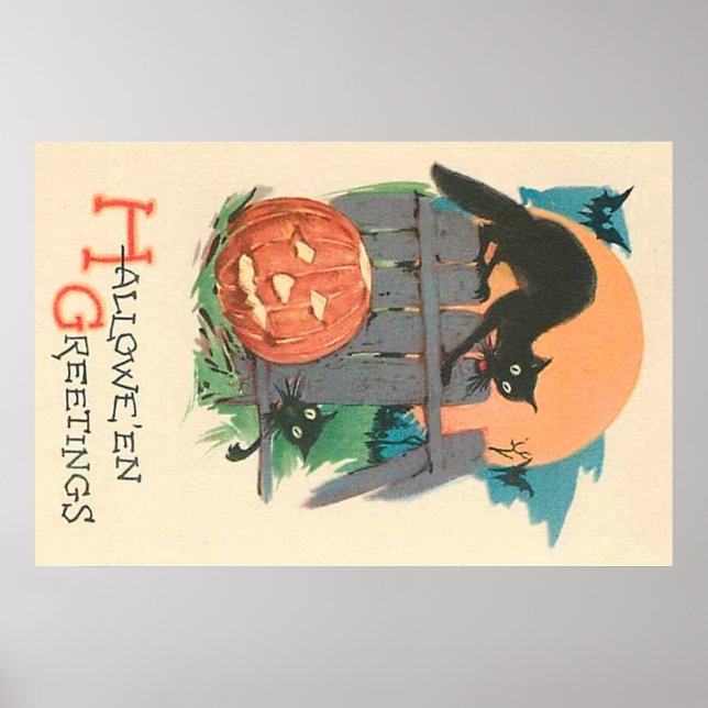 Póster Jack O' Lanterna Black Cat Bat Full Moon (Frente)