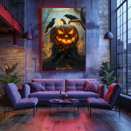 Poster Jack-O'-Lanterna Halloween com Pumpkin brilhante