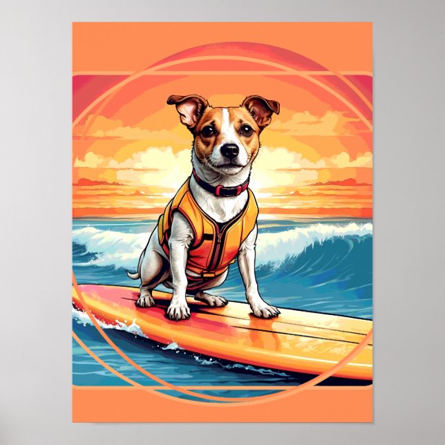 Poster Jack Russel Terrier Surfing (Frente)