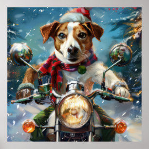 Poster Jack Russell Cog Andando na Moto Natal