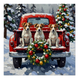 Póster Jack Russell Terrier Natal Caminhão Vermelho Féria