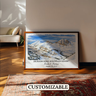 Poster Jackson Hole Mountain Resort Wyoming, Aquarela