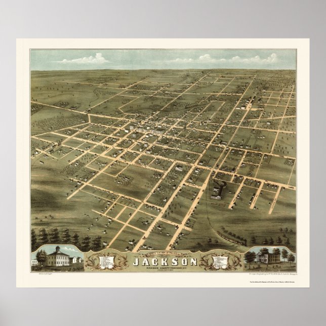 Póster Jackson, Mapa Panorâmico TN - 1870 (Frente)