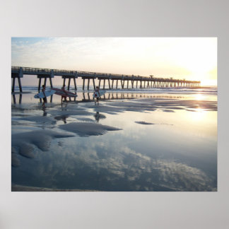 Poster Jacksonville Beach, Florida - Surfer Sunrise