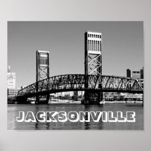 Poster Jacksonville Florida Bridge Black and White Photo