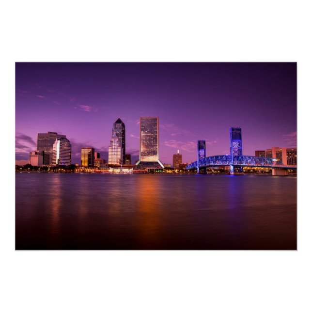Póster Jacksonville Florida Skyline à noite (Frente)