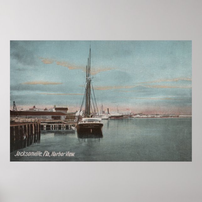 Poster Jacksonville, Flórida - Vista do porto com (Frente)