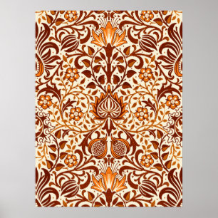 Poster Jacobean Floral Damask, Beige e Chocolate Brown