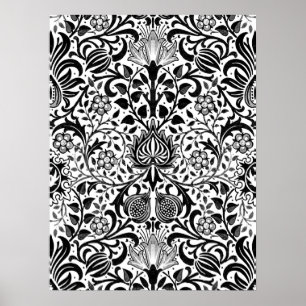 Poster Jacobean Floral Damask, Black, White e Cinza Pos