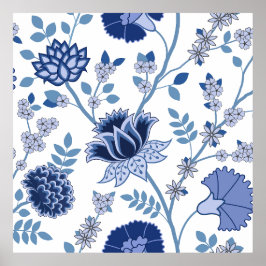Poster Jacobean Floral Lg Pattern Blue em Branco